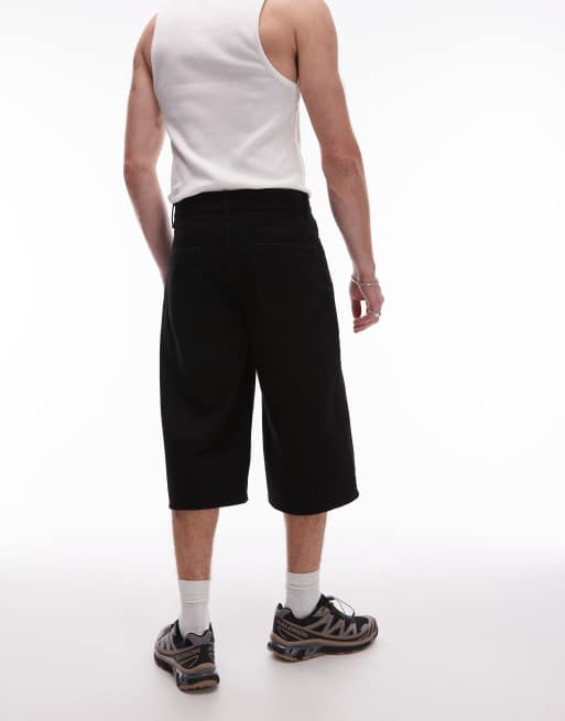 Topman denim mid length jorts in mid wash black