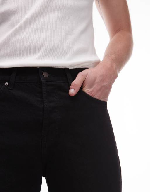 Topman denim mid length jorts in mid wash black