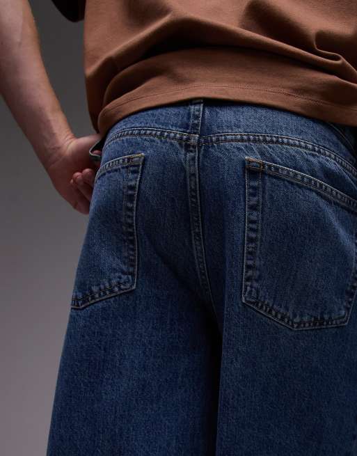 Topman denim mid length jorts in mid wash blue, 5 of 5
