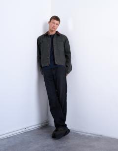 Model wearing Denim relaxed shacket in brown tint