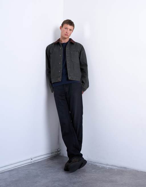 Topman denim relaxed shacket in brown tint