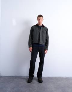 Model wearing Denim relaxed shacket in brown tint