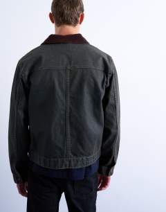 Model wearing Denim relaxed shacket in brown tint