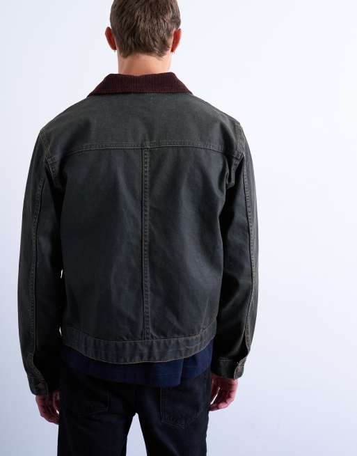 Topman denim relaxed shacket in brown tint