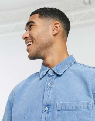 TOPMAN DENIM SHIRT IN BLUE-BLUES,83F03UBLE