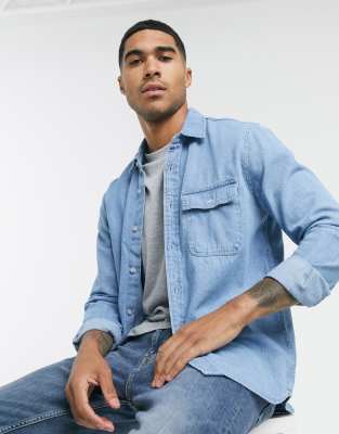 Topman Denim Shirt In Blue-blues In Blues