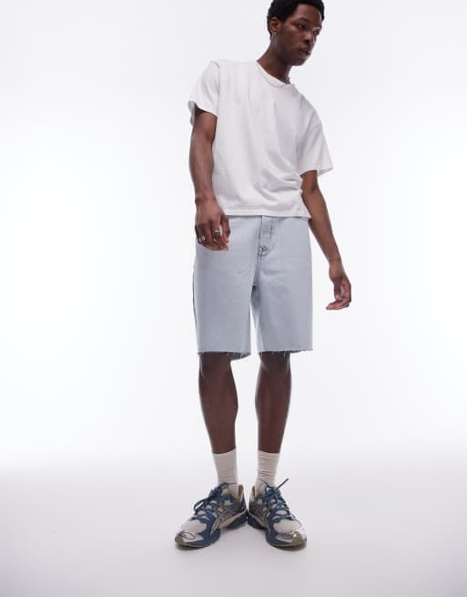 Topman - Denim short met wijde pijpen en onafgewerkte zoom in bleekwassing