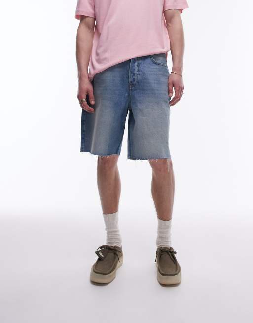 	Topman - Denimshorts med vide ben og rå kanter i lyseblå vask, 4 af 5
