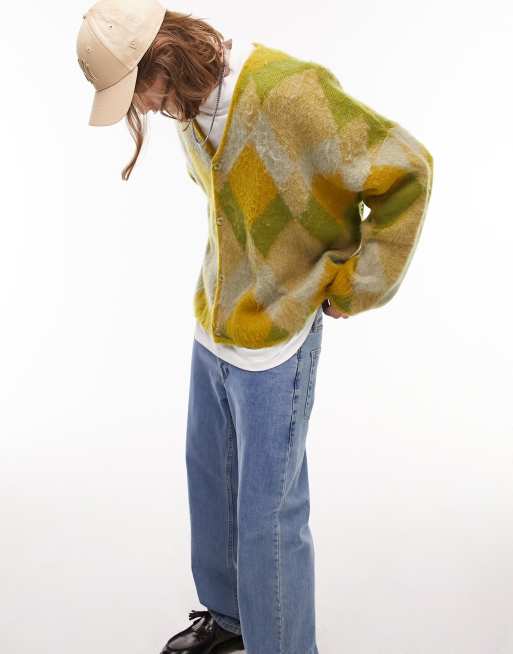 Topman diamond cardigan in green