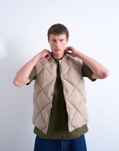 Diamond quilt gilet in stone
