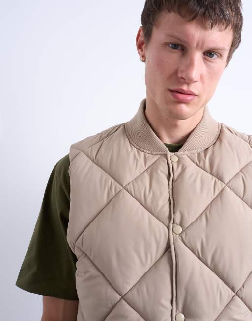 Topman diamond quilted vest in stone, 4 of 5