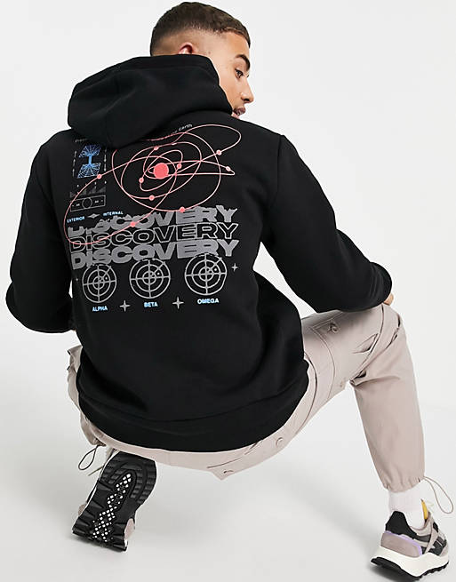 Topman discovery print hoodie in black
