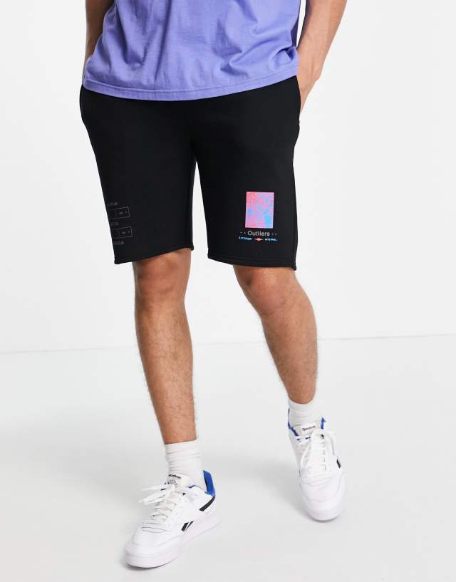 Topman discovery print shorts in black