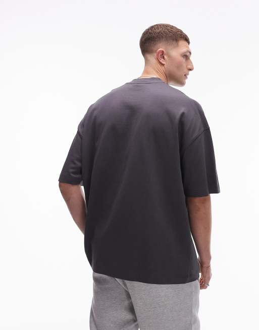 Topman Disney premium extreme oversized fit t-shirt Mickey heart embroidery patch in charcoal, 4 of 4