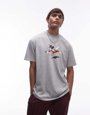 Disney premium extreme oversized fit T-shirt with Mickey cupid print in gray heather-Black