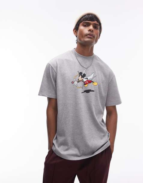 Topman - Disney - T-shirt ultra oversize de qualité supérieure avec imprimé Mickey style cupidon - Gris chiné - view 1