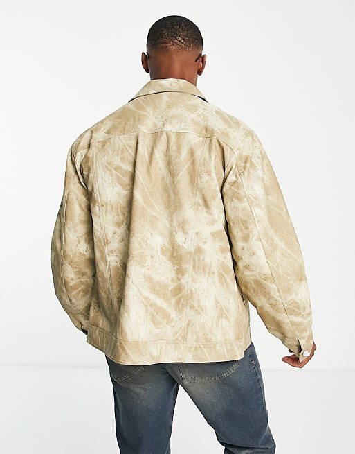 Topman distressed faux leather western jacket in stone | ASOS