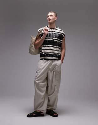 Topman Distressed Stripe Crewneck Sweater Vest In Multi