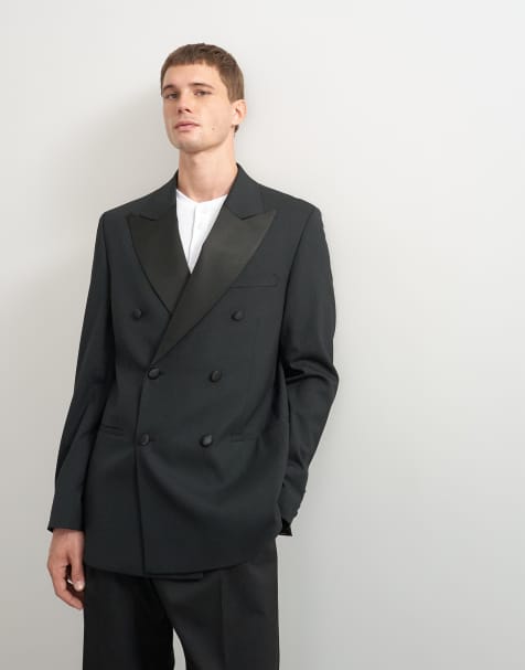 Topman dobbeltradet smokingblazer i sort med afslappet pasform - view 1