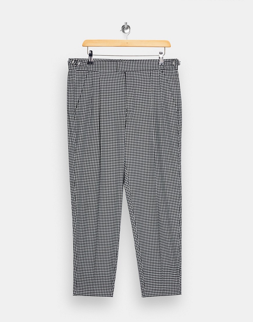 Topman Dogtooth Check Tapered Pants In Black And White