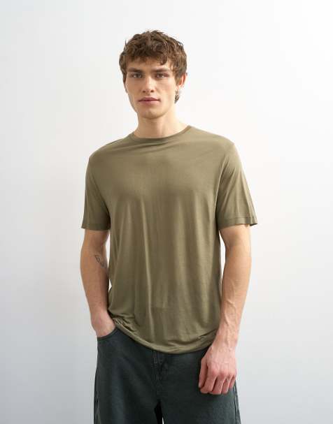 Topman - Doorschijnend T-shirt met klassieke pasvorm in kaki - view 1