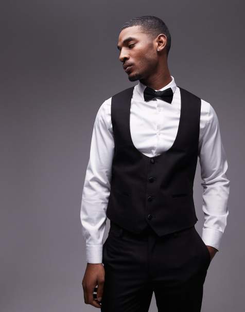 Topman – Dopasowana czarna kamizelka do smokingu - view 1