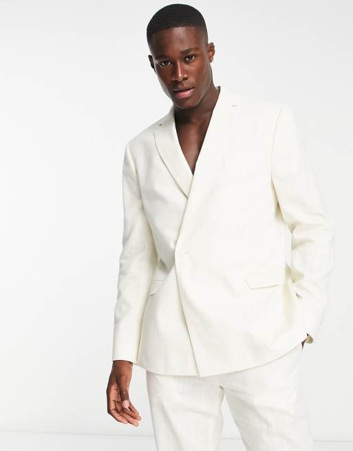 Topman – Dopasowana jednorzędowa marynarka garniturowa w bladożółtym kolorze w kratę