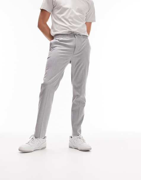Topman skinny smart trousers with elasticated waistband in light grey