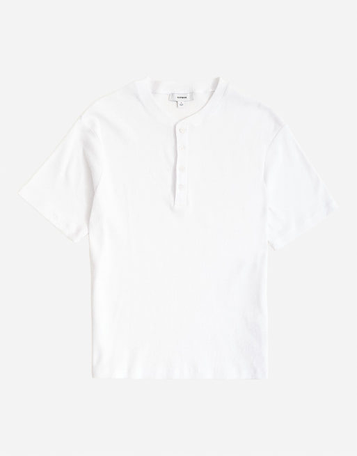 Topman dopasowany T-shirt henley w prążek w kolorze białym, 6 z 7