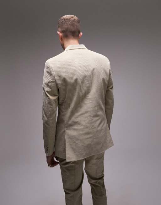 Topman – Doppelreihige Anzugjacke mit engem Schnitt in Steinbeige, 4 von 5