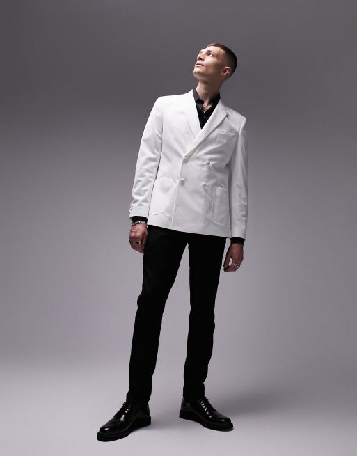 Topman - Double breasted fluwelen blazer in wit, 3 van 5