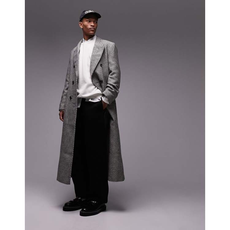 Topman wide leg wool mix herringbone pants in gray