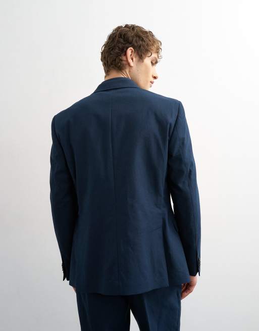 Topman double breasted linen rich blazer in navy, 3 of 5