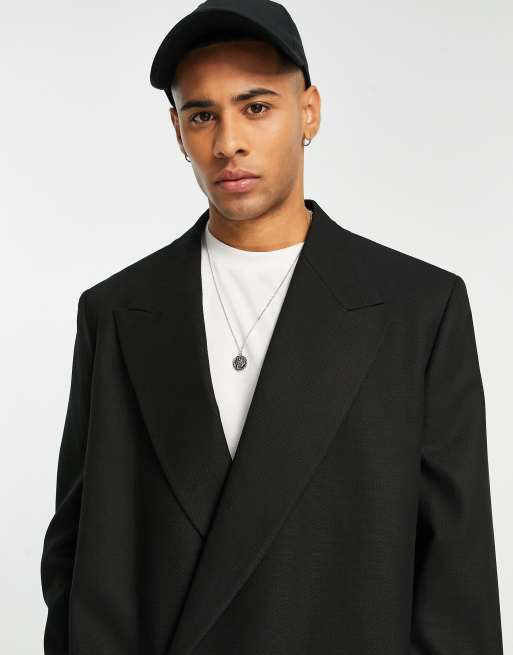 Mens black double hot sale breasted blazer