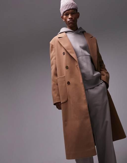 Asos men's camel overcoat hotsell