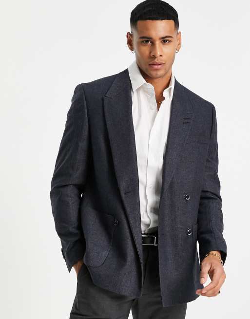 Topman - Double breasted skinny blazer in donkerblauw