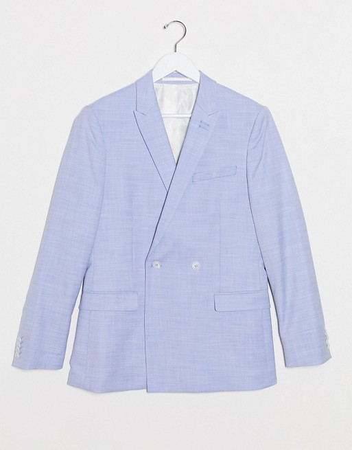 Topman skinny double breasted suit jacket in blue