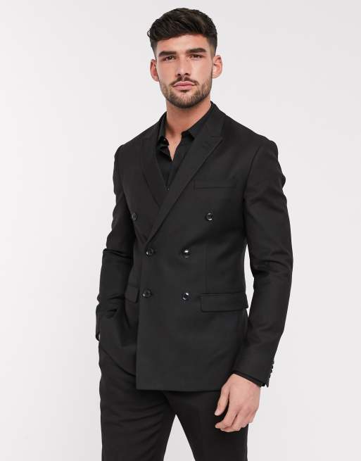 Black slim fit 2024 double breasted suit