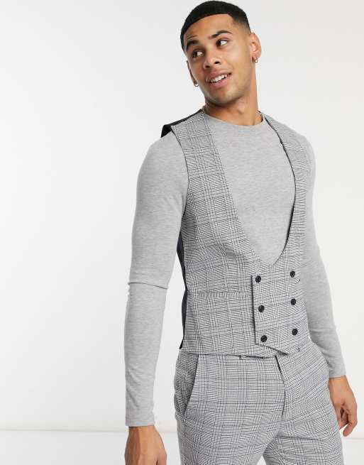 Grey check 2024 double breasted waistcoat