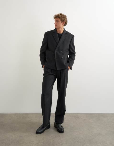 Topman double breasted textured suit in charcoal - view 1