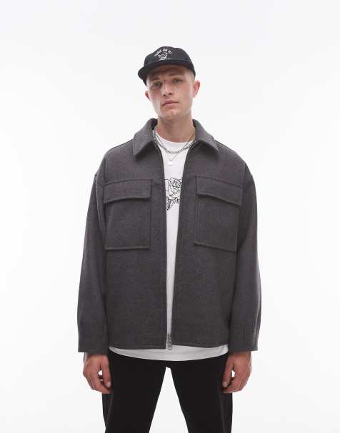 Topman double faced shacket in grey marl - view 1
