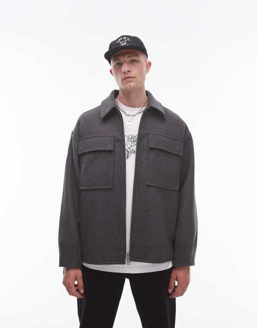 Topman double faced shacket in heather gray