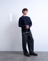 Topman double layer jersey long sleeve tee in navy and grey