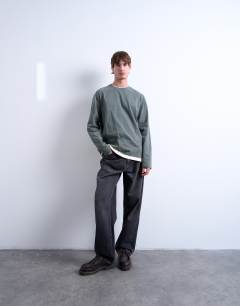 Model wearing Double layer jersey long sleeve tee in sage and cream