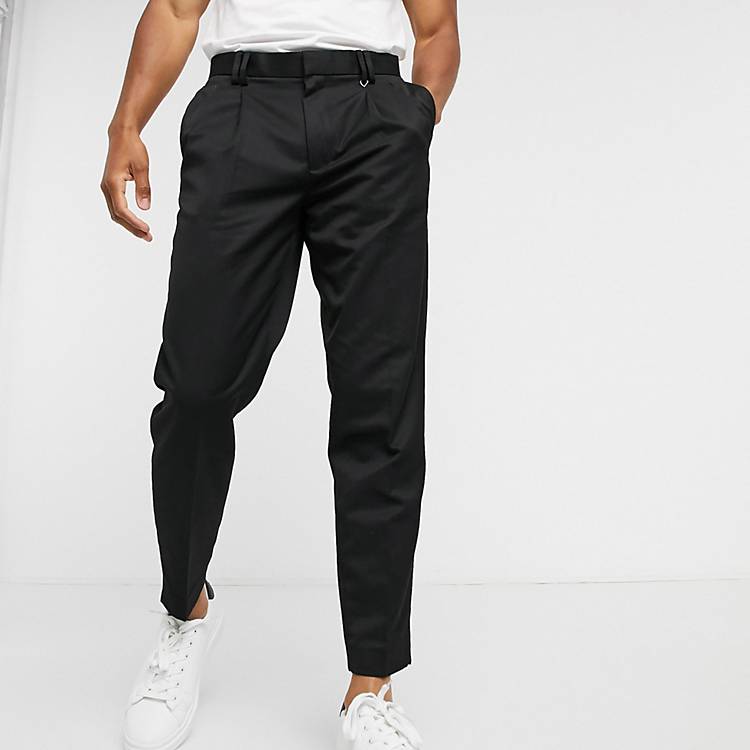Topman double pleated tapered pants in black | ASOS