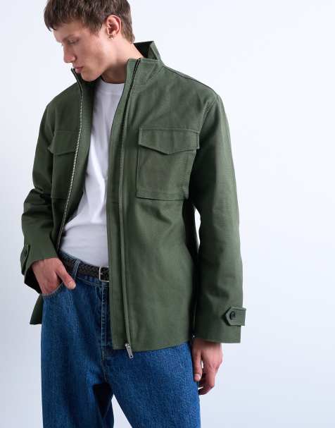 Topman double pocket canvas jacket in green - view 1