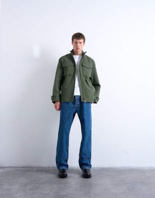 Topman Double Pocket Canvas Jacket In Green