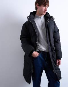 Model wearing Double pocket parka in black