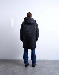Model wearing Double pocket parka in black