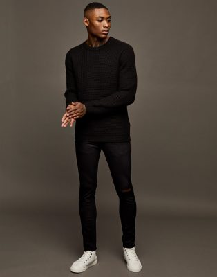 black ripped stretch skinny jeans